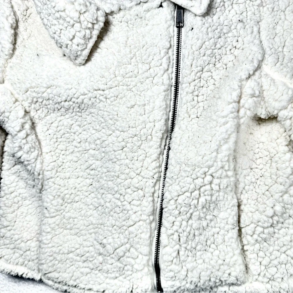 Justice Girls Sherpa Moto Jacket Size 18/20 Cream Teddy Bear Fleece‎ Zip Cozy